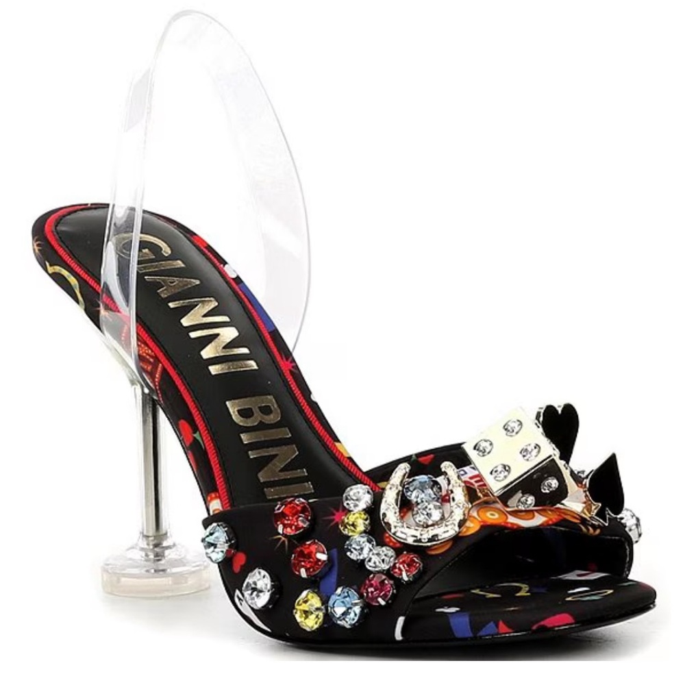 Gianni Bini Maverick Printed Casino Ornament Martini Heel Dress Sandals